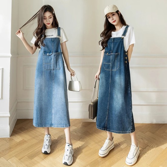Women Denim Dresses Spring Summer Big Pocket Loose Casual Women Denim Dresses Spring Summer Big Pocket Loose Casual