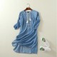 Ethnic Embroidery Denim Dresses Wrist Sleeve O-Neck Casual Ethnic Embroidery Denim Dresses Wrist Sleeve O-Neck Casual
