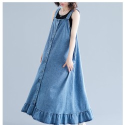 Single Breasted Cotton Denim Dresses
