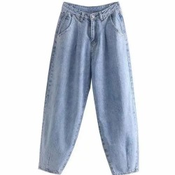 Khaki Female Cargo Pants High Waist Harem Loose Jeans Plus Size