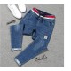 Stretch denim elastic patch cuff pencil jeans Stretch denim elastic patch cuff pencil jeans