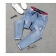 Stretch denim elastic patch cuff pencil jeans Stretch denim elastic patch cuff pencil jeans
