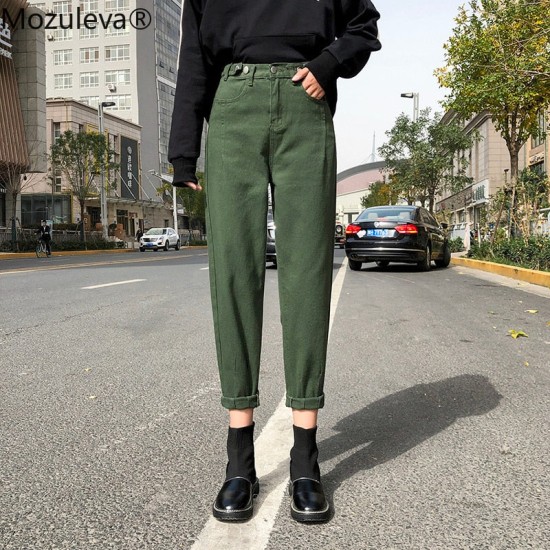 Vintage High Waist Slouchy Green Cotton Mom Jeans Denim Harem Vintage High Waist Slouchy Green Cotton Mom Jeans Denim Harem