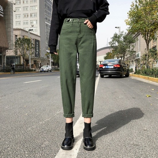 Vintage High Waist Slouchy Green Cotton Mom Jeans Denim Harem Vintage High Waist Slouchy Green Cotton Mom Jeans Denim Harem