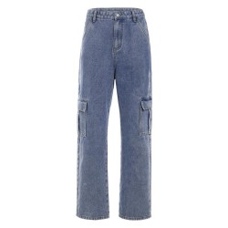 Pockets Patchwork High Waist Jeans Streetwear Straight
