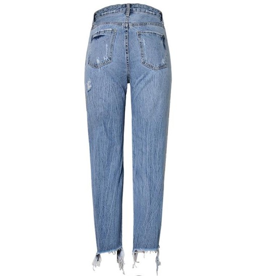 Jeans Denim Pants High Waist Slim Straight Pearl Tassel Washed Cowboy Jeans Denim Pants High Waist Slim Straight Pearl Tassel Washed Cowboy