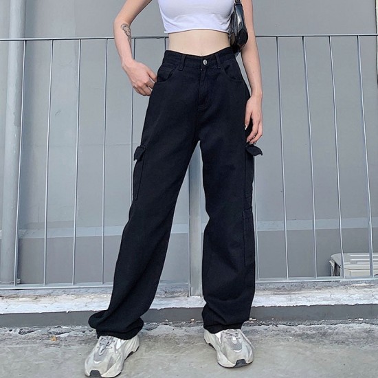 Fashion Pocket White Women's Jeans Streetwear High Waist Fashion Pocket White Women's Jeans Streetwear High Waist