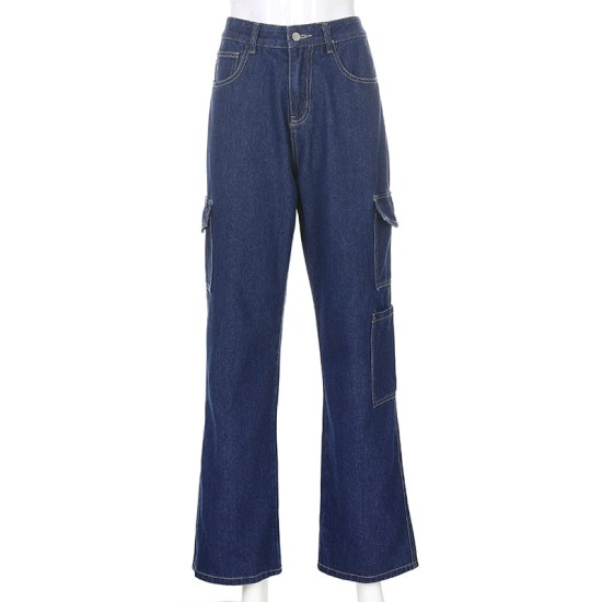Fashion Pocket White Women's Jeans Streetwear High Waist Fashion Pocket White Women's Jeans Streetwear High Waist