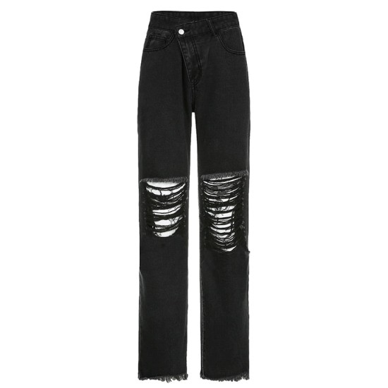 Distressed Denim Pants Ripped Straight Jeans Tassel Cargo Trousers Distressed Denim Pants Ripped Straight Jeans Tassel Cargo Trousers