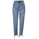 Jeans Denim Pants High Waist Slim Straight Pearl Tassel Washed Cowboy Jeans Denim Pants High Waist Slim Straight Pearl Tassel Washed Cowboy