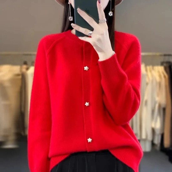 women's O-neck cardigan loose long-sleeved sweater top women's O-neck cardigan loose long-sleeved sweater top
