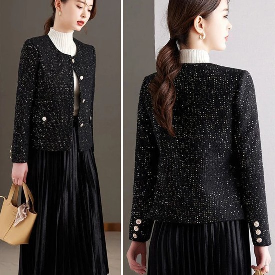 Slim Tweed Wool Blend Short Jackets Elegant Single Breasted Vintage Casual Slim Tweed Wool Blend Short Jackets Elegant Single Breasted Vintage Casual