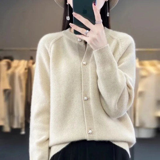 women's O-neck cardigan loose long-sleeved sweater top women's O-neck cardigan loose long-sleeved sweater top