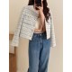 Elegant Tweed Cardigan Short Coat With Pocket Single Breasted Jacket Elegant Tweed Cardigan Short Coat With Pocket Single Breasted Jacket