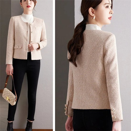 Slim Tweed Wool Blend Short Jackets Elegant Single Breasted Vintage Casual Slim Tweed Wool Blend Short Jackets Elegant Single Breasted Vintage Casual