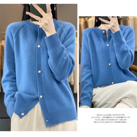 women's O-neck cardigan loose long-sleeved sweater top women's O-neck cardigan loose long-sleeved sweater top