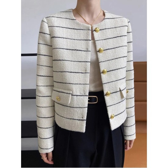 Women's Striped Flap Coat Fashion Tweed Jackets Women's Striped Flap Coat Fashion Tweed Jackets