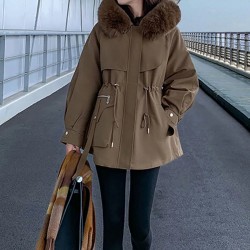 Women Zipper Warm Hooded Parkas Long Sleeve Waist Coat