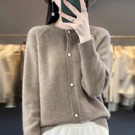 women's O-neck cardigan loose long-sleeved sweater top women's O-neck cardigan loose long-sleeved sweater top