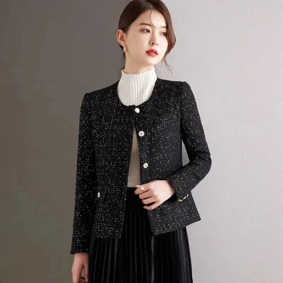 Slim Tweed Wool Blend Short Jackets Elegant Single Breasted Vintage Casual Slim Tweed Wool Blend Short Jackets Elegant Single Breasted Vintage Casual