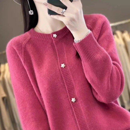 women's O-neck cardigan loose long-sleeved sweater top women's O-neck cardigan loose long-sleeved sweater top