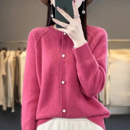 women's O-neck cardigan loose long-sleeved sweater top women's O-neck cardigan loose long-sleeved sweater top