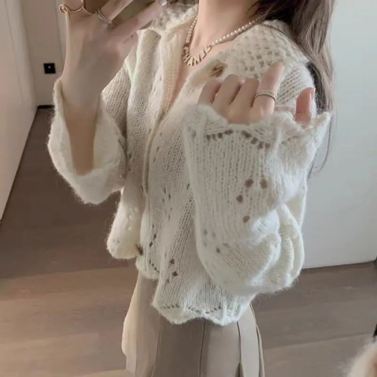 Women Hollow Out Sweet Sweater Buttons Up Cardigan Coat Women Hollow Out Sweet Sweater Buttons Up Cardigan Coat