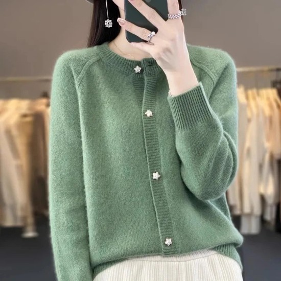 women's O-neck cardigan loose long-sleeved sweater top women's O-neck cardigan loose long-sleeved sweater top