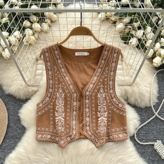 Vintage Bohemian Casual Distressed Sleeveless Chic Embroidery Lady Top Vintage Bohemian Casual Distressed Sleeveless Chic Embroidery Lady Top