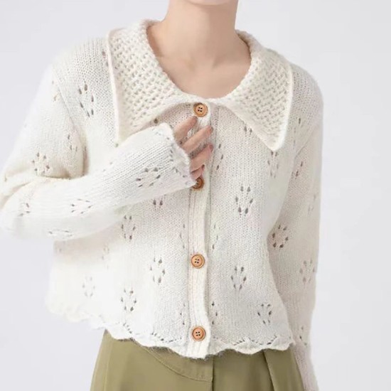 Women Hollow Out Sweet Sweater Buttons Up Cardigan Coat Women Hollow Out Sweet Sweater Buttons Up Cardigan Coat