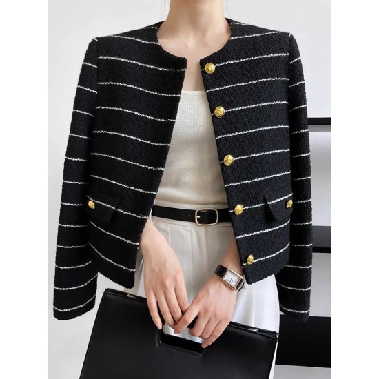 Women's Striped Flap Coat Fashion Tweed Jackets Women's Striped Flap Coat Fashion Tweed Jackets