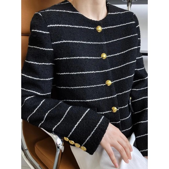 Women's Striped Flap Coat Fashion Tweed Jackets Women's Striped Flap Coat Fashion Tweed Jackets