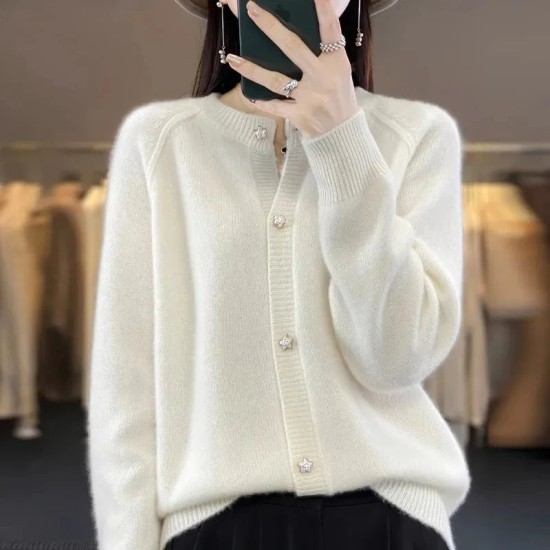 women's O-neck cardigan loose long-sleeved sweater top women's O-neck cardigan loose long-sleeved sweater top