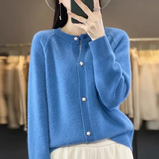 women's O-neck cardigan loose long-sleeved sweater top women's O-neck cardigan loose long-sleeved sweater top
