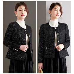Slim Tweed Wool Blend Short Jackets Elegant Single Breasted Vintage Casual