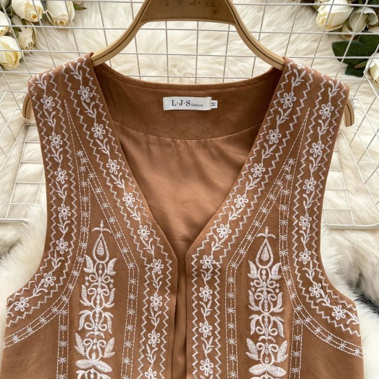 Vintage Bohemian Casual Distressed Sleeveless Chic Embroidery Lady Top Vintage Bohemian Casual Distressed Sleeveless Chic Embroidery Lady Top