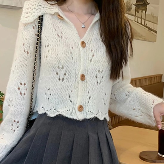 Women Hollow Out Sweet Sweater Buttons Up Cardigan Coat Women Hollow Out Sweet Sweater Buttons Up Cardigan Coat