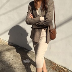 Vintage Double Breasted Office Ladies Plaid Blazer