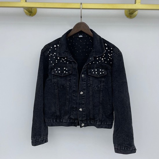 Fashion Women’s Denim Jacket Full Sleeve Loose Button Pearls Short Fashion Women’s Denim Jacket Full Sleeve Loose Button Pearls Short