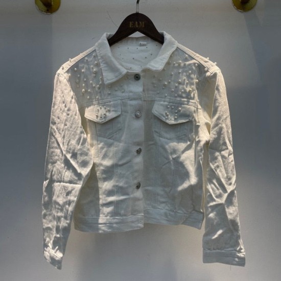Fashion Women’s Denim Jacket Full Sleeve Loose Button Pearls Short Fashion Women’s Denim Jacket Full Sleeve Loose Button Pearls Short