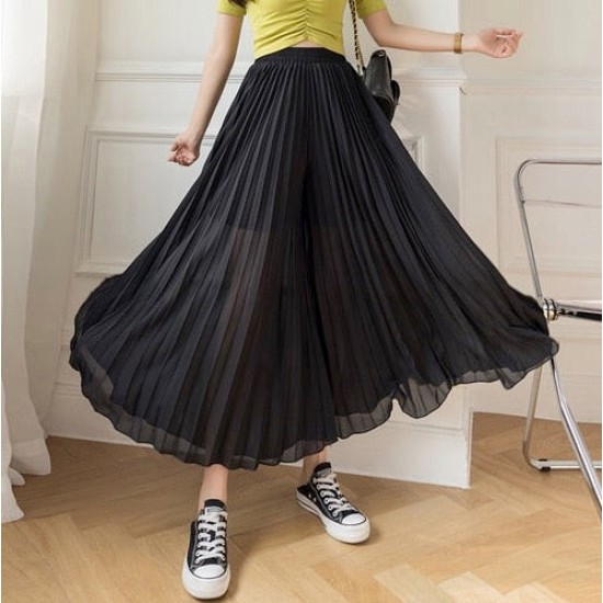 Loose Pleated Chiffon Pants Elastic High Waist Thin Wide Leg Pants Loose Pleated Chiffon Pants Elastic High Waist Thin Wide Leg Pants