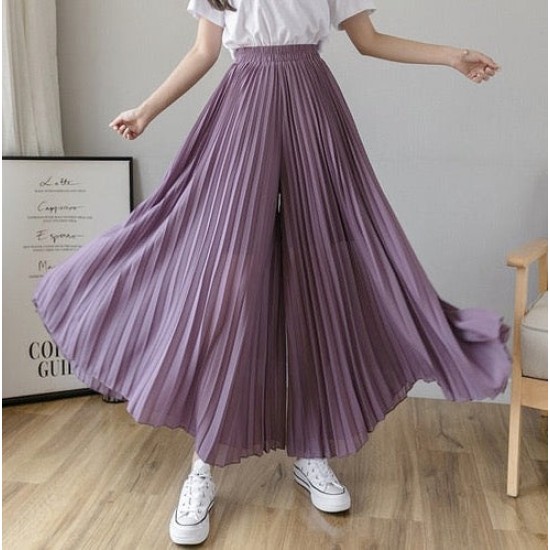 Loose Pleated Chiffon Pants Elastic High Waist Thin Wide Leg Pants Loose Pleated Chiffon Pants Elastic High Waist Thin Wide Leg Pants