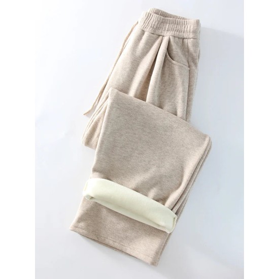 Loose Fleece Pants Women Wide Leg Thick Velvet Casual Trousers Loose Fleece Pants Women Wide Leg Thick Velvet Casual Trousers