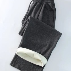 Loose Fleece Pants Women Wide Leg Thick Velvet Casual Trousers