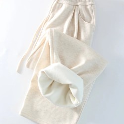 Loose Fleece Pants Women Wide Leg Thick Velvet Casual Trousers