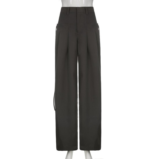 Grey Cargo Fashion Lace Up Pocket Low Rise Casual Pants Grey Cargo Fashion Lace Up Pocket Low Rise Casual Pants