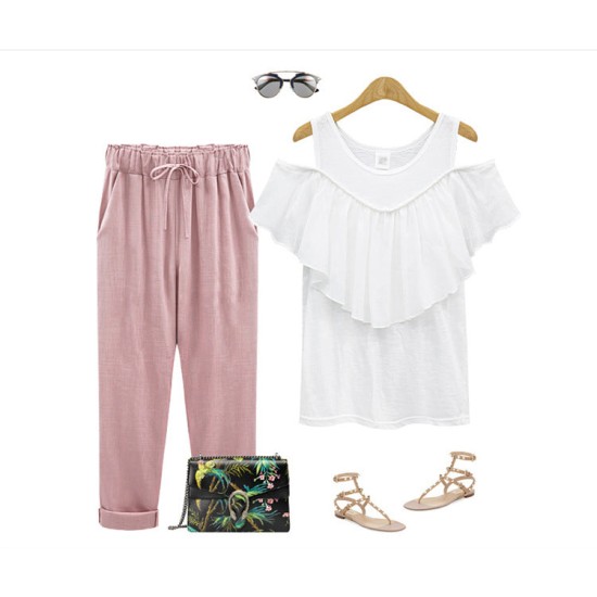 Linen Cotton Candy Color Casual Harem Pant Linen Cotton Candy Color Casual Harem Pant