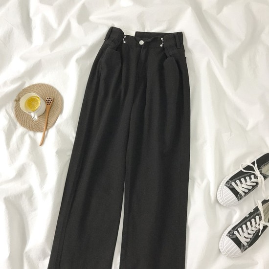 Streetwear Straight Solid Color High Waist Trouser Baggy Fashion Streetwear Straight Solid Color High Waist Trouser Baggy Fashion