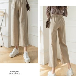 Wide Leg Pants Women Cotton Linen High Waist Pants Solid Color Pockets