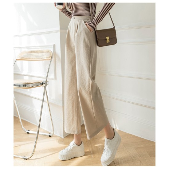 Wide Leg Pants Women Cotton Linen High Waist Pants Solid Color Pockets Wide Leg Pants Women Cotton Linen High Waist Pants Solid Color Pockets